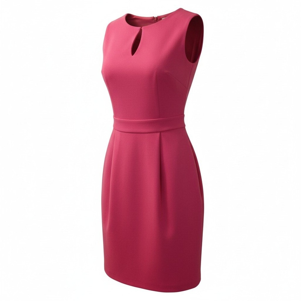Trina Turk Sm Pink Keyhole Sleeveless Pleated Sheath Dress with Pockets 131233